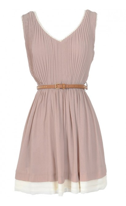 Music Row Belted Chiffon Dress in Dusty Pink